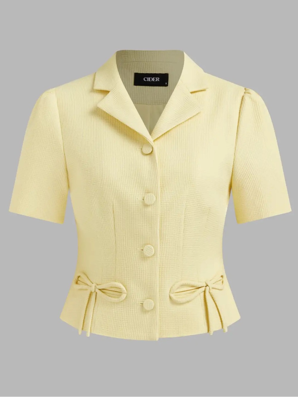 CIDER Butter Yellow Jacquard Notched Collar Short Sleeve Blazer Top Size Large